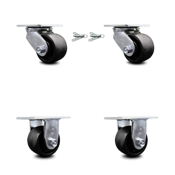 3.25 Inch Glass Filled Nylon Caster Set Roller Bearings 2 Swivel Lock 2 Rigid